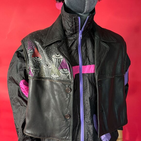 Vintage 90s Upcycled Black Leather Vest – Hand Painted All Seeing Eye Design - Picture 10 of 12